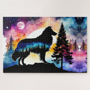 Collie on mountain top on colourful forest jigsaw puzzle