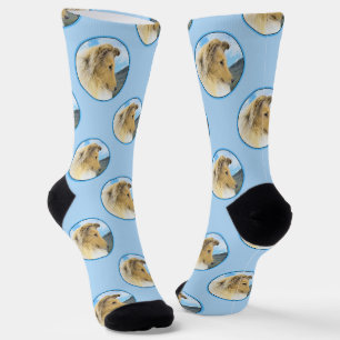Collie Painting Rough Sable Merle Original Dog Art Socks