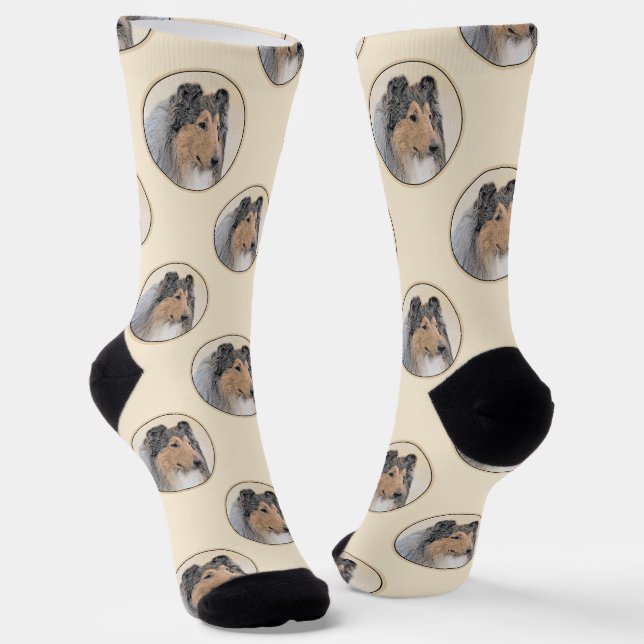 Collie Painting Rough Tricolor Original Dog Art Socks (Angled)