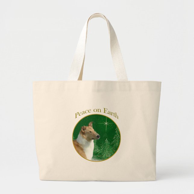 Collie Peace on Earth Large Tote Bag (Front)
