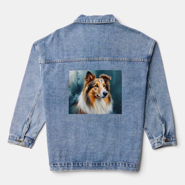 Collie Portrait  Denim Jacket (Back)