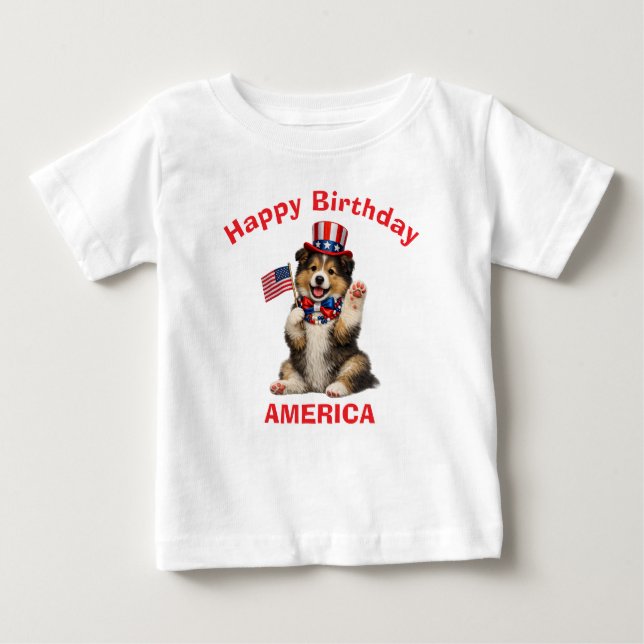 Collie Puppy (2j) Patriotic Kid T-Shirt (Front)