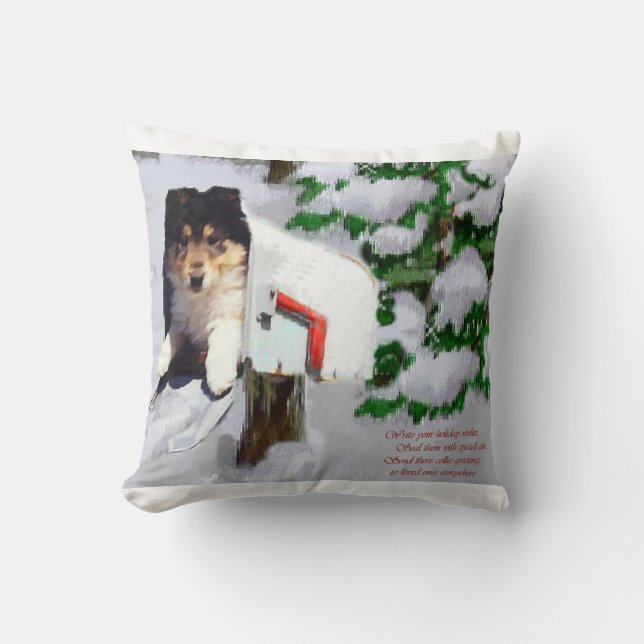 Collie Puppy Christmas Mailbox Cushion (Front)