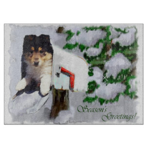 Collie Puppy Christmas Mailbox Cutting Board