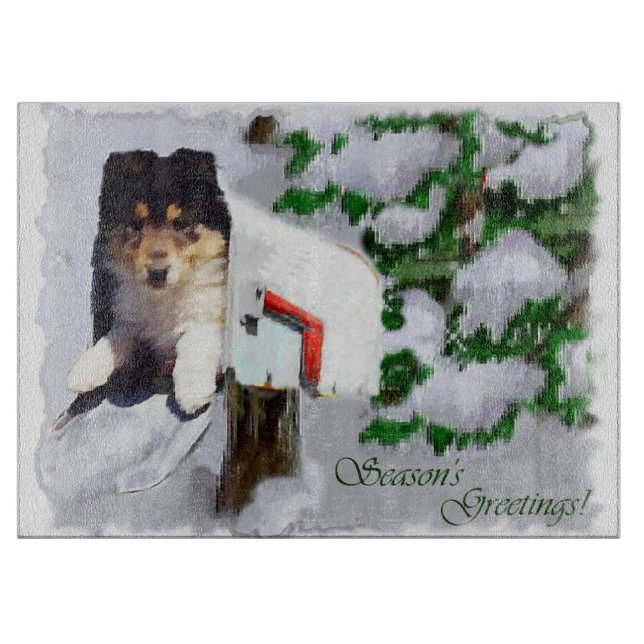 Collie Puppy Christmas Mailbox Cutting Board (Front)