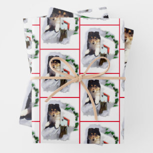 Collie Puppy Christmas Wrapping Paper Sheet