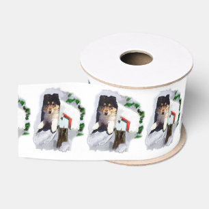 Collie Puppy in the Mailbox Christmas Grosgrain Ribbon