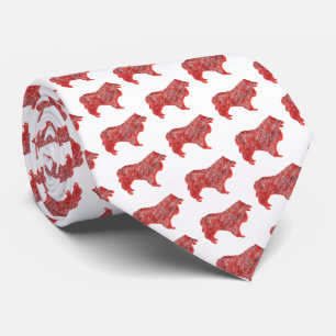 Collie Rough Christmas Dog Silhouette White Neck Tie