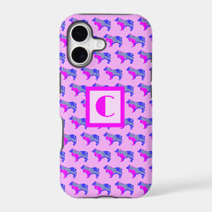 Collie Rough Cute Dog Pink Silhouette Monogram