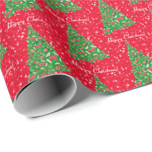 Collie Rough Dog Christmas Tree Holiday Red Wrapping Paper