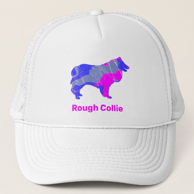 Collie Rough Dog Cute Pink Silhouette Custom Trucker Hat (Front)