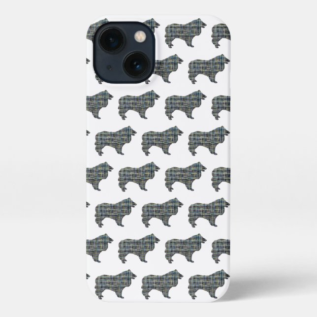 Collie Rough Dog Cute Silhouette Grid Blue iPhone Case (Back)