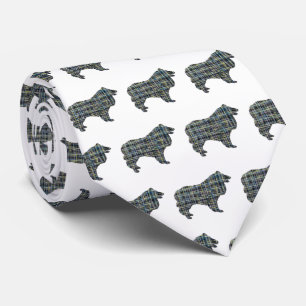Collie Rough Dog Yellow & Black Grid White Tie