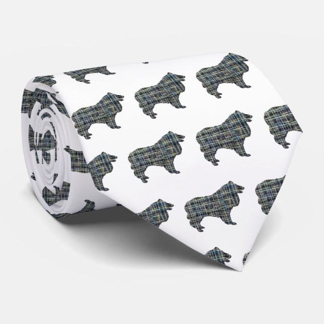 Collie Rough Dog Yellow & Black Grid White Tie (Rolled)