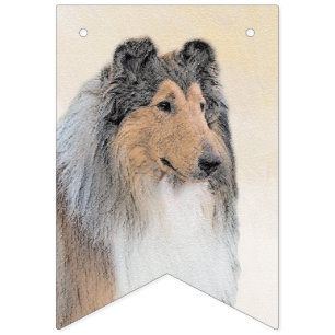 Collie (Rough) Painting - Cute Original Dog Art Bunting