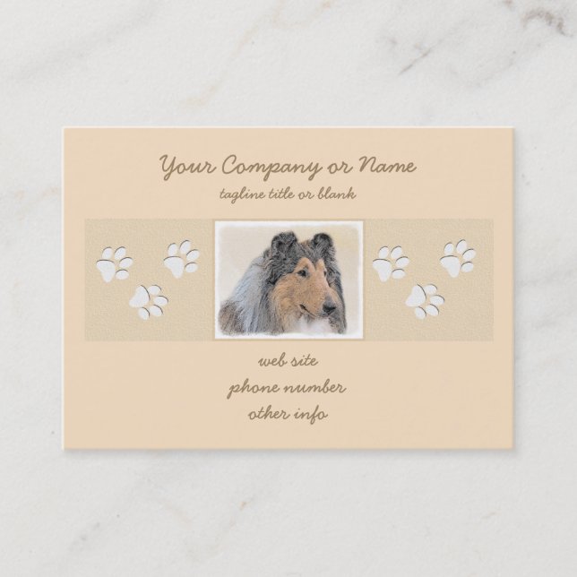 Collie (Rough) Painting - Cute Original Dog Art Business Card (Front)