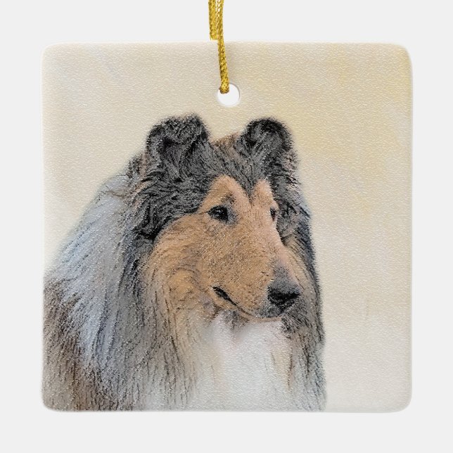 Collie (Rough) Painting - Cute Original Dog Art Ceramic Ornament (Front)