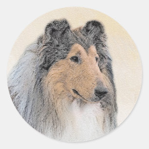 Collie (Rough) Painting - Cute Original Dog Art Classic Round Sticker