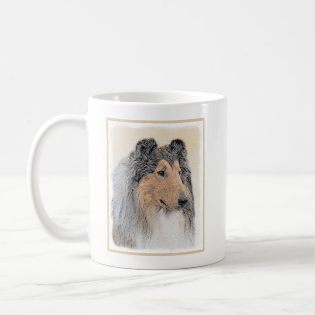 Collie (Rough) Painting - Cute Original Dog Art Coffee Mug (Left)