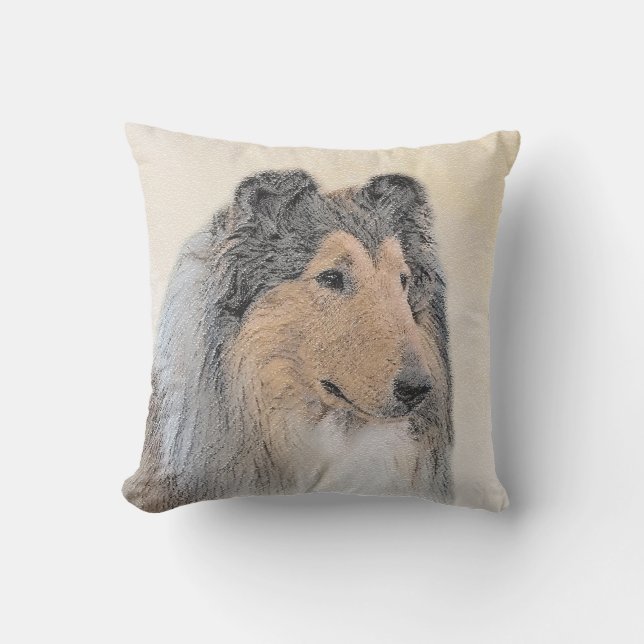 Collie (Rough) Painting - Cute Original Dog Art Cushion (Front)