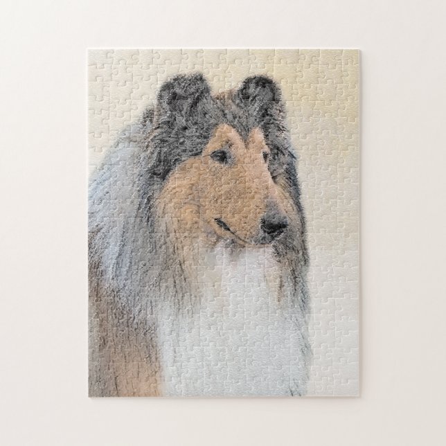 Collie (Rough) Painting - Cute Original Dog Art Jigsaw Puzzle (Vertical)