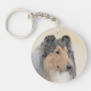 Collie (Rough) Painting - Cute Original Dog Art Key Ring