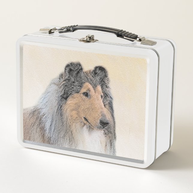 Collie (Rough) Painting - Cute Original Dog Art Metal Lunch Box (Front)