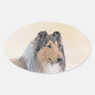 Collie (Rough) Painting - Cute Original Dog Art Oval Sticker
