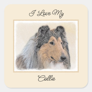 Collie (Rough) Painting - Cute Original Dog Art Square Sticker