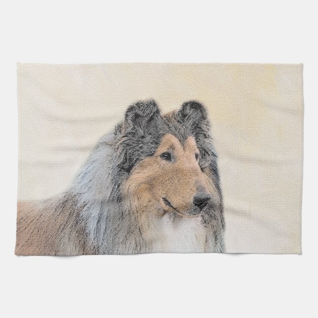 Collie (Rough) Painting - Cute Original Dog Art Tea Towel (Horizontal)