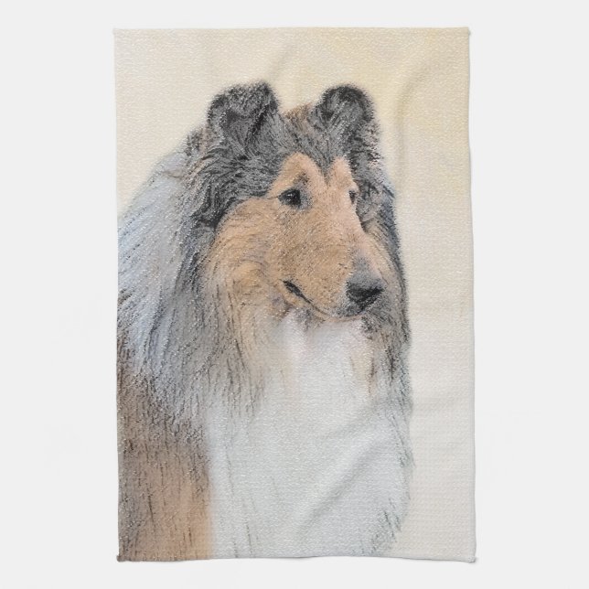 Collie (Rough) Painting - Cute Original Dog Art Tea Towel (Vertical)