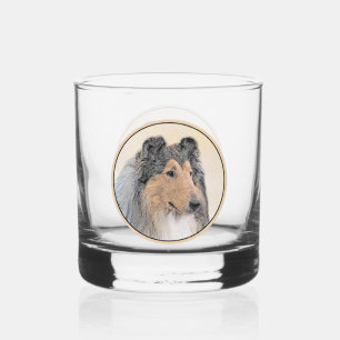 Collie (Rough) Painting - Cute Original Dog Art Whiskey Glass