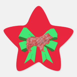 Collie Rough Red Dog & Green Bow Christmas Star Sticker
