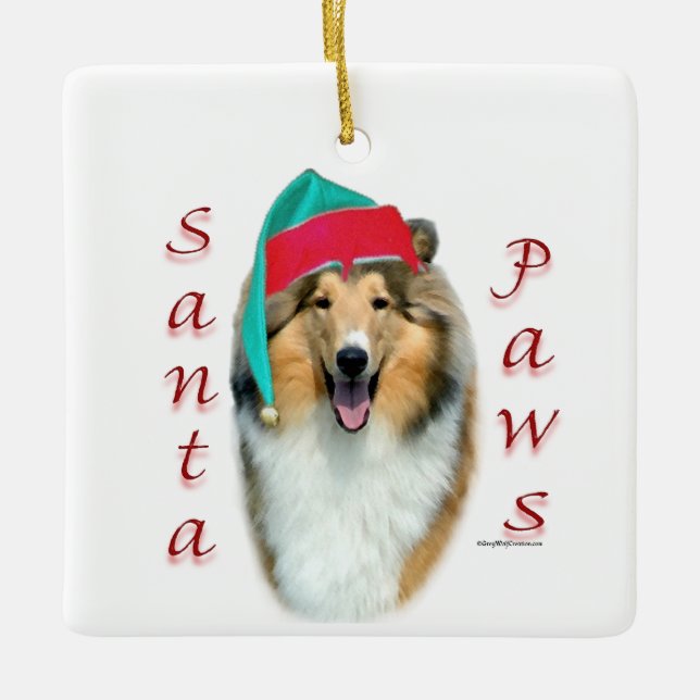 Collie (rough) Santa Paws Ceramic Ornament (Front)