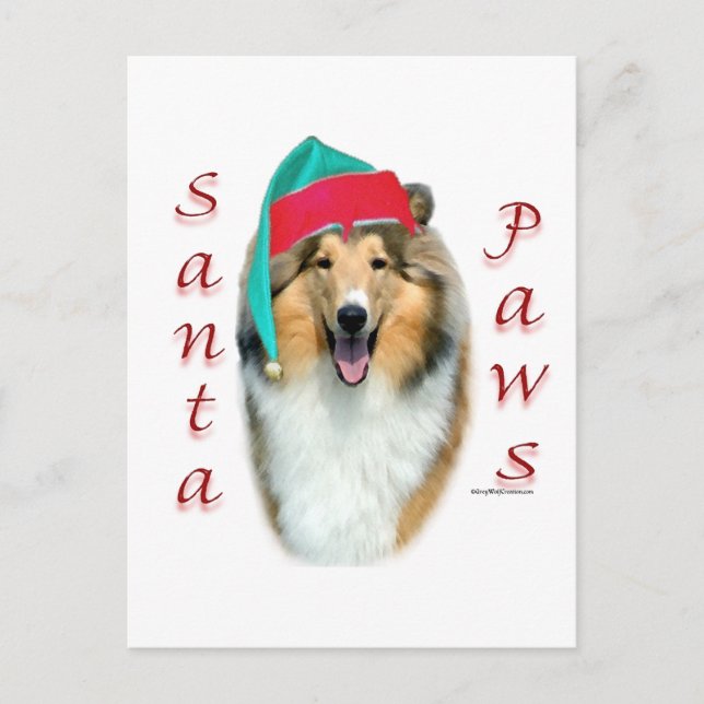 Collie (rough) Santa Paws Holiday Postcard (Front)