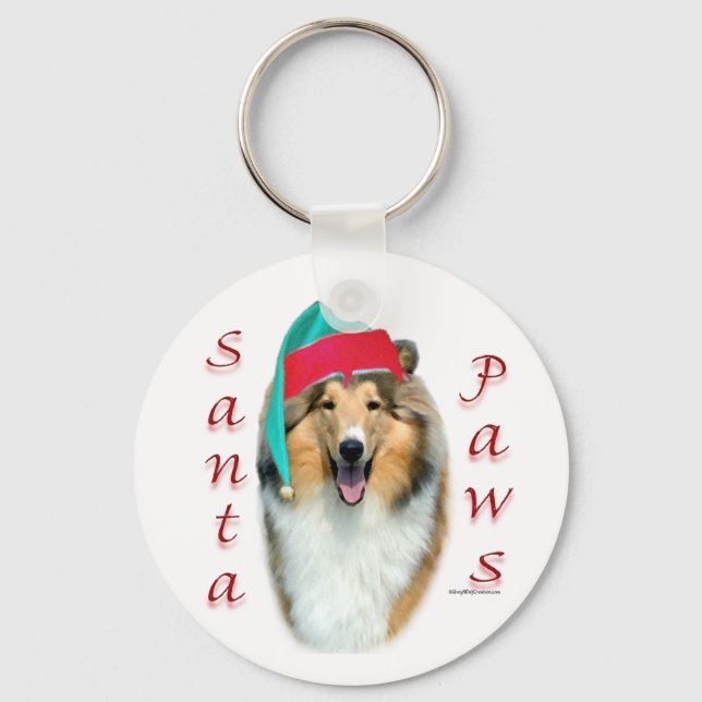 Collie (rough) Santa Paws Key Ring (Front)