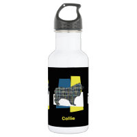 Collie Rough Silhouette Yellow & Blue Grid