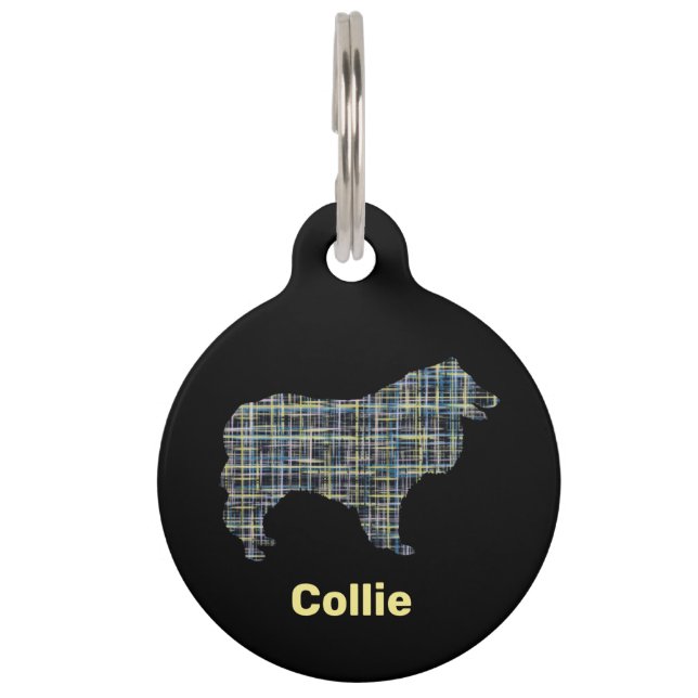 Collie Rough Yellow & Black Grid Line Pet Tag (Front)
