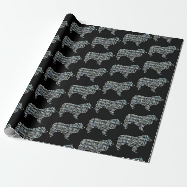 Collie Rough Yellow & Black Grid Line Wrapping Paper (Unrolled)
