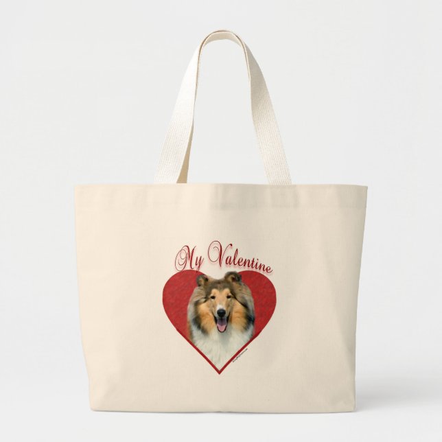 Collie(roughsable) Valentine Large Tote Bag (Front)