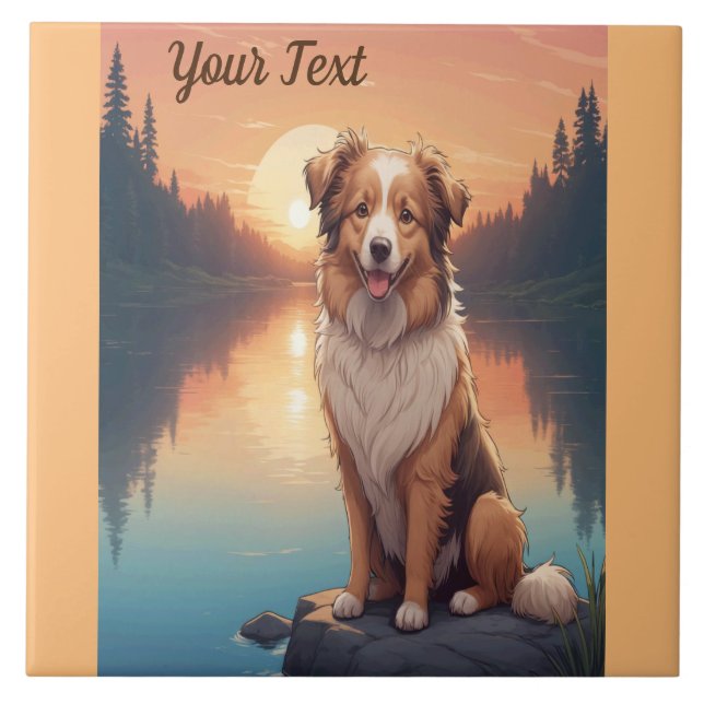 Collie Shepherd by Lake Ceramic Tile (Front)