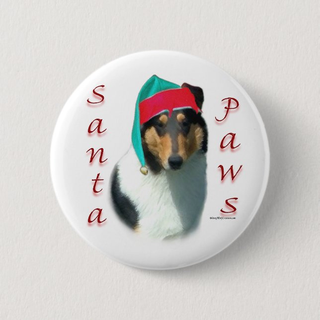 Collie (smooth) Santa Paws 6 Cm Round Badge (Front)