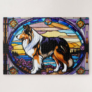 Collie Stained Glass look Jigsaw Puzzle