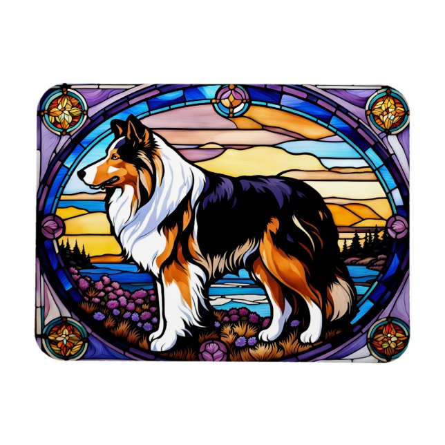 Collie Stained Glass look Magnet (Horizontal)