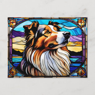 Collie Stained Glass look Postcard