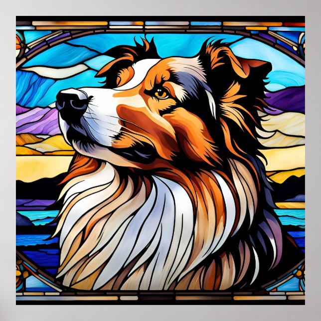 Collie Stained Glass look Poster (Front)