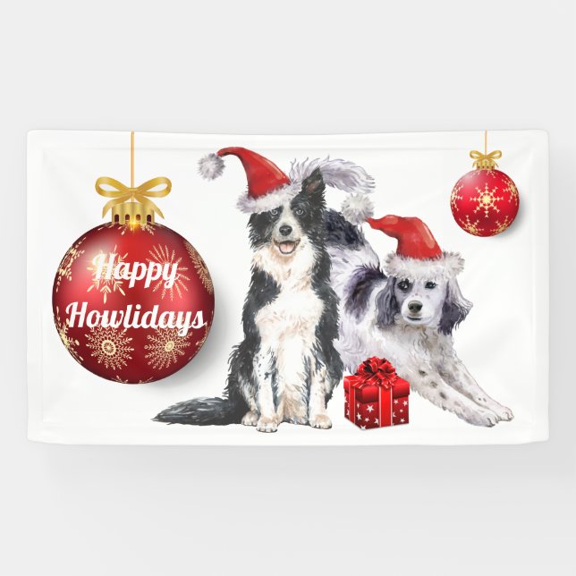 Collie Terrier watercolor christmas pet animals Banner (Horizontal)