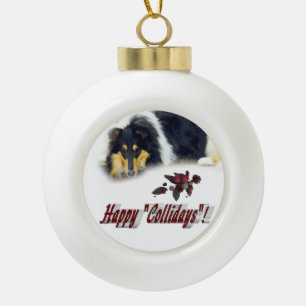 Collie Tri Colour Christmas Ceramic Ball Christmas Ornament