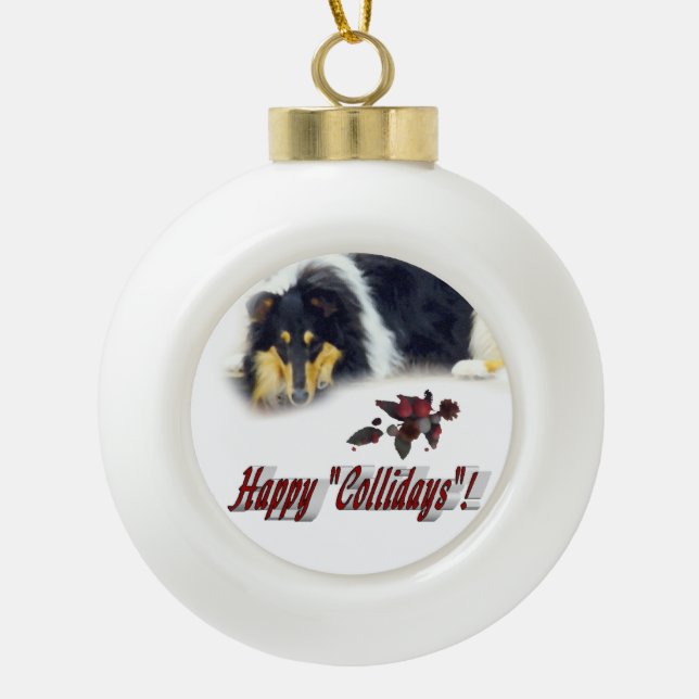 Collie Tri Colour Christmas Ceramic Ball Christmas Ornament (Front)
