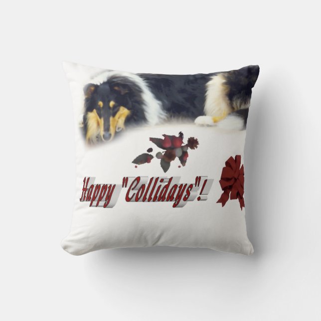 Collie Tri Colour Christmas Cushion (Front)